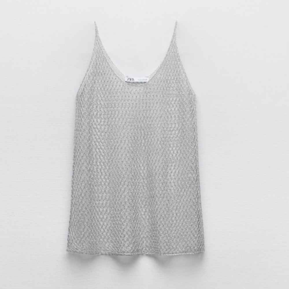 Zara Silver Open-Knit Metallic Tank - Picture 6 of 7
